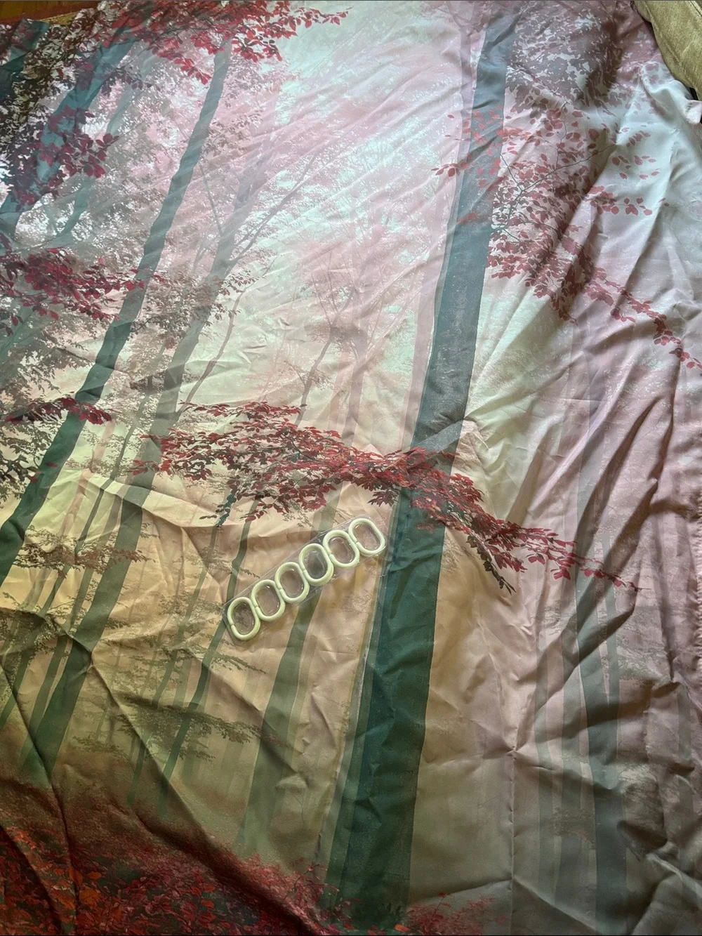 Shower curtain red Mystic forest woods nature polyester NEW NWOT